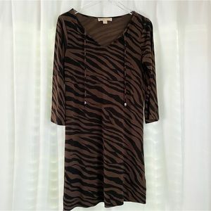 Michael Kors Zebra Dress size Small 3/4 sleeve casual brown black